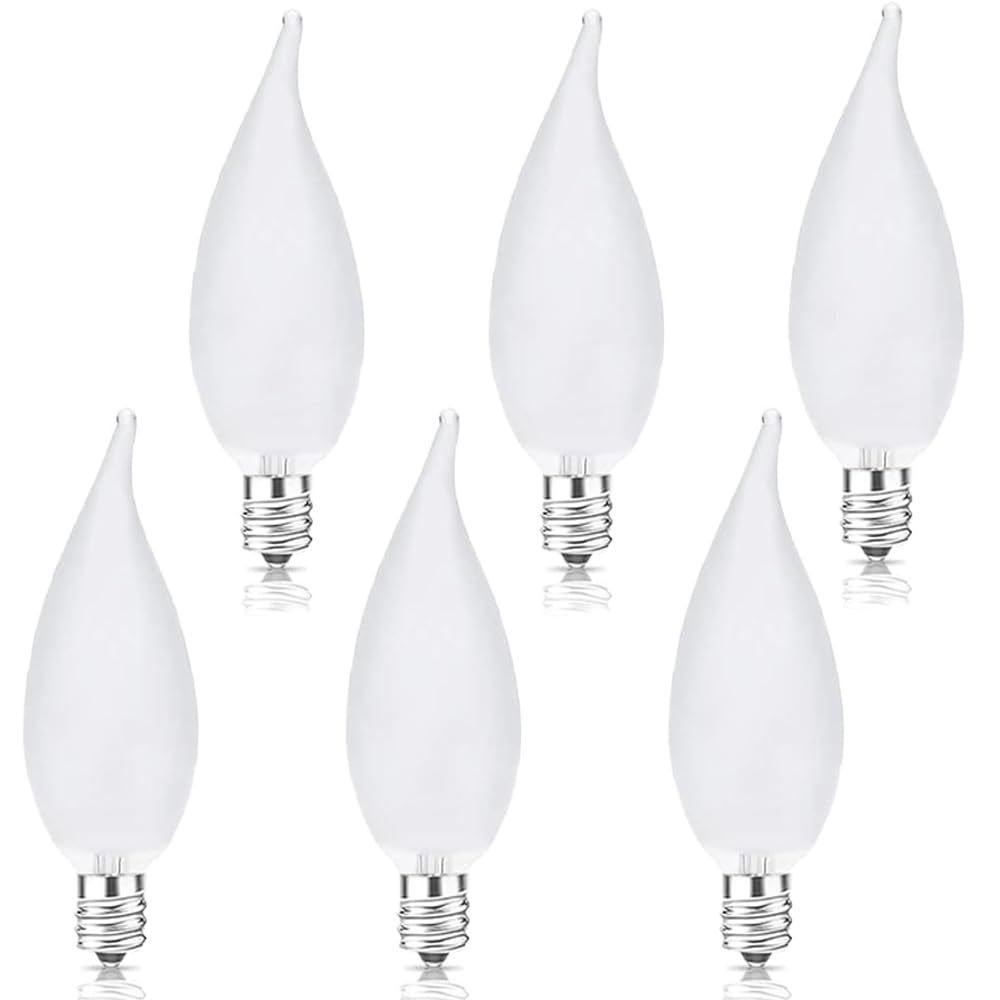 Lot de 6 ampoules de lustre à pointe flamme givrée, 60 W, culot E12, ampoules bougies pour lustres, ventilateurs de plafond