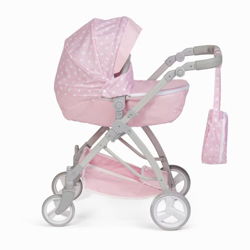 JC Toys Faltbarer Puppenwagen bis zu 45 cm, Korb, Verdeck, Buggy, Verstellbarer Lenker, abnehmbare Babywanne, ideal zum Spielen und Spazieren, Rosa, entworfen von Berenguer Boutique, ab 3 Jahren – Bild 4