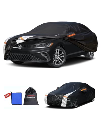 Image of Multi-Layer Car Cover Custom Fit for VW Jetta(2005-2026), 100% Waterproof All Weather for Automobiles, Gift with Towel, Heavy Duty Car Covers for Rain Sun UV Protection with Door Zipper