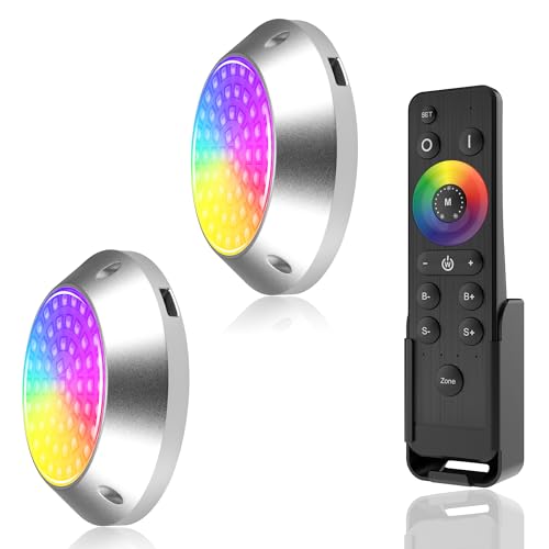 HUSUKU GT12 12000LM Underwater Boat Dock Lights RGB Marine Color Light Kit, 5IN 60LED 12V 120W IP68, All-Metal Body, Wireless Grouping & Control Auto-Sync, High-Powered for Yacht Boats Docking Transom