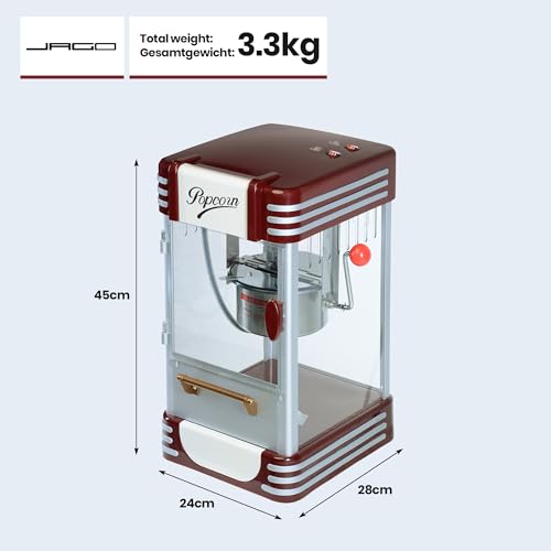 Foto von Jago® Popcornmaschine Retro - 60L/h, 200g/10min, Edelstahl Topf, für salziges Popcorn - 50er Jahre Look, Profi Popcorn Maker, Zubereiter, Automat