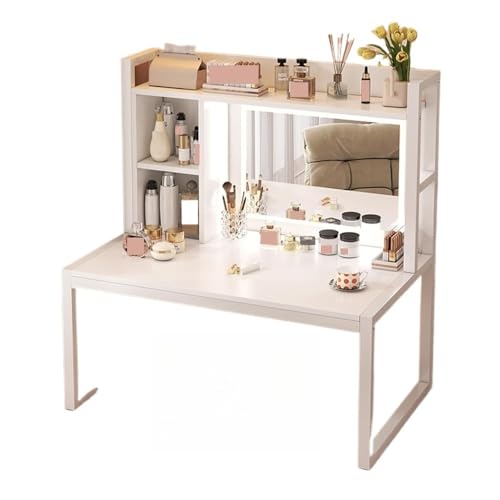 メイクアップデスク 鏡台 収納キャビネット 小さなアパート 出窓化粧台 ロータイプメイク台 メイク家具 コンパクト ドレッサー 低い 大容量収納 LED 多機能 収納棚付き 寝室 リビングルーム バルコニーに適しています (白)