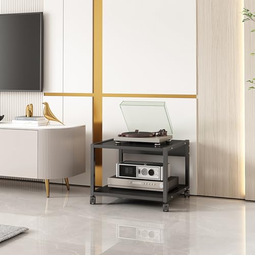 2-Tier Media Stand Audio/Video Component Cabinet with Wooden Shelf, Movable Corner TV Stand Entertainment Center Stereo Rack Audio Tower for Home/Office/Theater (Size : H 40cm/15.7in)