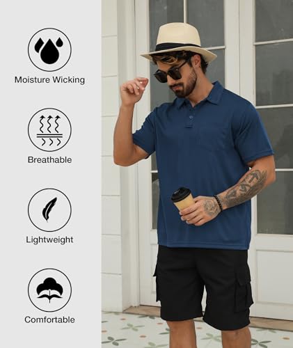 Image of SCODI 5 Pack Mens Pocket Polo Shirts Short Sleeve Golf Casual Work T-Shirt