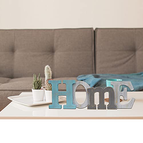 E-View Wooden Letters Sign Decorative Wood Block Signs Freestanding Word Cutout Distressed Teal Sign For Shelf Table Mantle Hanging Ornament Rustic Home Decor (Home) #TOP3
