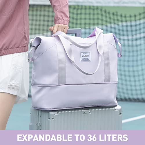 Large Travel Tote Bag, Waterproof Expandable Duffel Gym Tote Bag,Weekender Carry On Overnight Bags For Women With Trolley Sleeve Wet Pocket,Travel Duffel Bags,Purple #TOP1