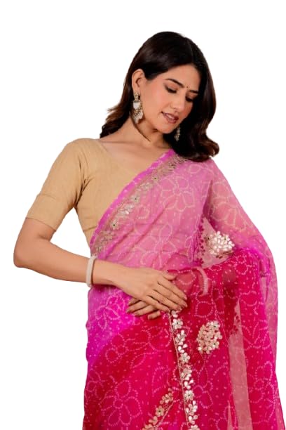 Image of Women's Ombre Net Saree with Gold Sequin Embellishments | Festive Saree for Women | Wedding, Reception and Evening Function Ethnic Wear | Pink