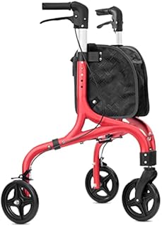 Planetwalk Premium 3 Wheel Rollator Walker for Seniors - Ultra Lightweight Foldable Walker for Elderly, Aluminum Three Wheel Mobility Aid, Brilliant Red