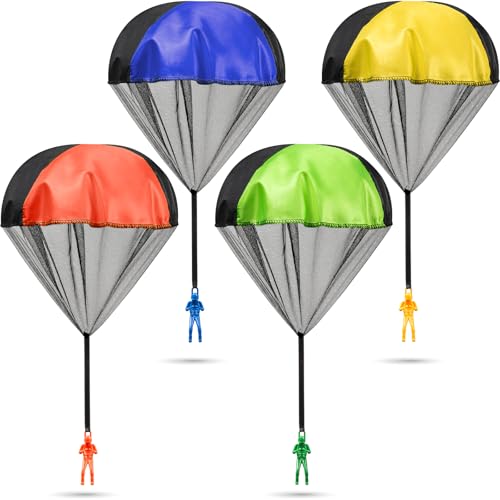 Parachute Toys for Kids - (Pack of 4) Tangle-Free Throwing Parachute Army Figures in Bright Colors - Outdoor Flying Toys for Kids Ages 4-8, Party...