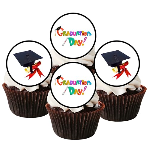 Graduation Edible PREMIUM THICKNESS SWEETENED VANILLA, Wafer Rice Paper Cupcake Toppers/Decorations