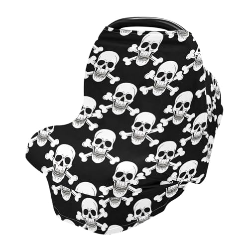 Nesatuwa Baby Car Seat Cover White Skulls Breastfeeding Covers Stretchy Breathable Multi-Use Cover Carseat Canopy for Girls and Boys