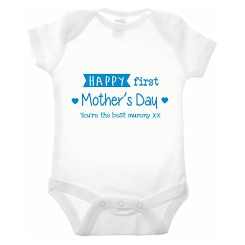 Reality Glitch Happy First Mothers Day Babygrow (12-18 Months, White/Blue) Cover