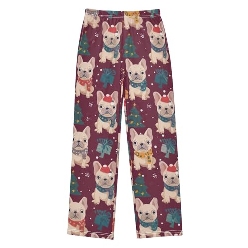 ZZXXB Xmas Tree French Bulldog Boys Long Pants Soft Trousers Elastic Waist Kids Lounge Bottoms with Pockets S-XL