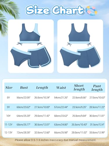 Image of Girl's 3 Piece Bikini Bathing Suit Printed Sport Swimsuits with Shorts Cove Up Sets Teen Girl's Swimwear