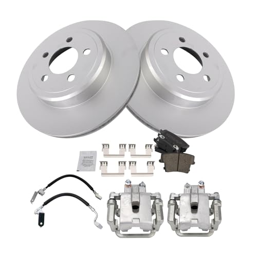 Image of TRQ Rear Brake Pad and Rotor Set Ceramic Coated Rotors Calipers Compatible with 2005-2016 Chrysler 300 2005 Magnum 2010-2016 Charger 2011-2015 Challenger