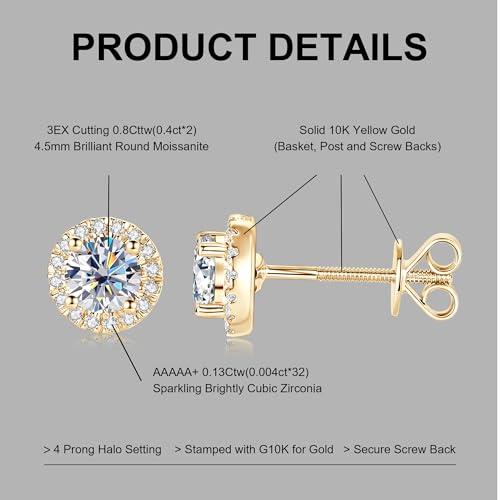10K Solid Yellow Gold Halo Stud Earrings Moissanite Stud Earrings Round Oval Simulated Diamond Studs Earring for Women Men Fine Jewelry Christmas Gifts2