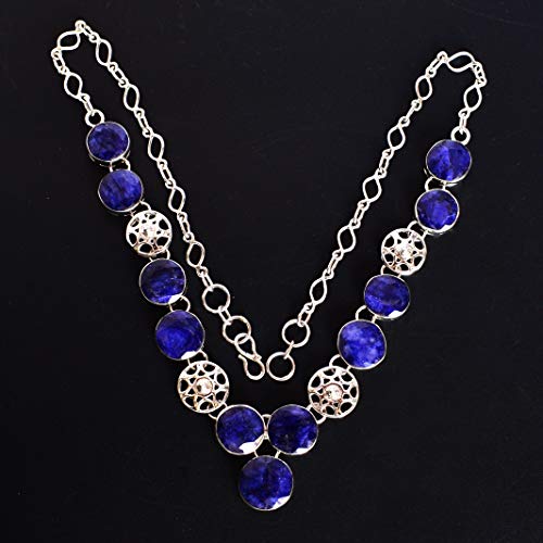 Collar de plata de ley 925 con zafiro azul corindón FSJ-5529 para mujer 6