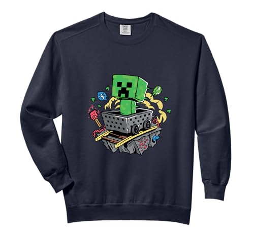 Minecraft Creeper In Minecart With Diamonds And Ores Comfort Colors Adult Sweatshirt