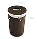 Relaxdays Wäschekorb Bambus, faltbare Wäschetonne mit Deckel, Volumen 70 l, Wäschesack Baumwolle, rund Ø 41 cm, braun