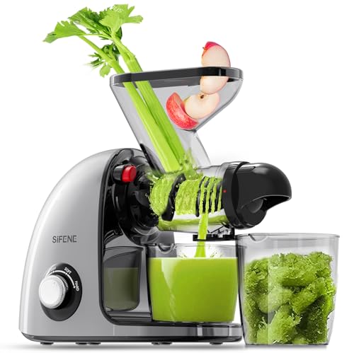 Image of SIFENE Compact Slow Masticating Juicer, Dual Feed Chute, 150W Motor, Gray