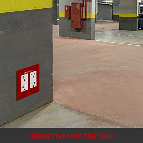 Image of ENERLITES 2-Gang Red Mid-Size Decorator Switch Outlet Wall Plate Cover | Emergency Label, 1 Pack, Size 4.88 inchx4.92 inch, Fits switch /outlet /receptacle, Gloss, Durable Polycarbonate, UL Listed