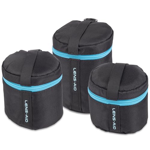 LENS-AID Objektivtasche dick gepolstert: Objektiv-Schutzhülle mit Reißverschluss und Gürtelschnalle