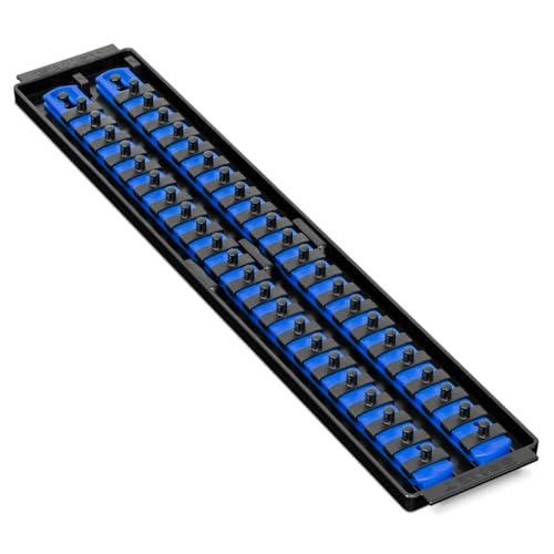 Image of Ernst Manufacturing 19-Inch Socket Boss 2-Rail 1 /4-Inch-Drive Socket Organizer, Blue (8455) - Made in USA