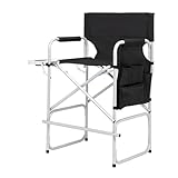 Tall Directors Chairs Foldable Makeup Artist Chair Seat Height 26.5 inches Heavy Duty Folding Camping Chair Outdoor Portable Director Chair with Side Table Storage Bag Cup Holder Footrest,Black