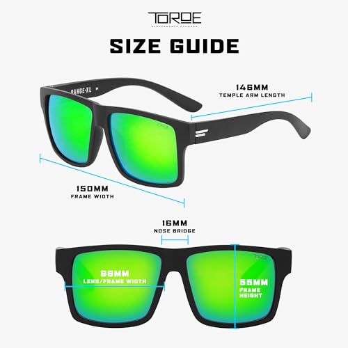 Image of TOROE Eyewear Matte Black RANGE XL Frame Sunglasses Light Weight TR90 Frame, Polarized Polycarbonate Lens