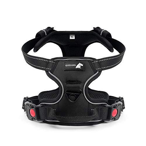 HAODIUSB88 Ajustable Arnés Perro Correa al Cuello Chaleco con Lineas Reflecantes Cómodo Transpirable Chaleco Acolchado(XL Negro) Cover