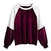 Produktbild Btruely Pullover Damen Patchwork Winter Herbst Hoodie Sweatshirt Langärm Outerwear Bandge Pullover (XXL, Lila)