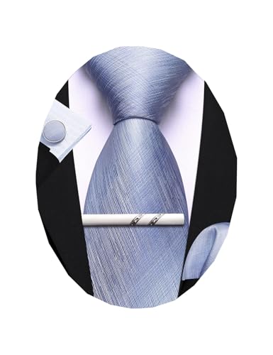 Image of Barry.Wang Striped Men Ties Set Silk Necktie Handkerchief Cufflinks