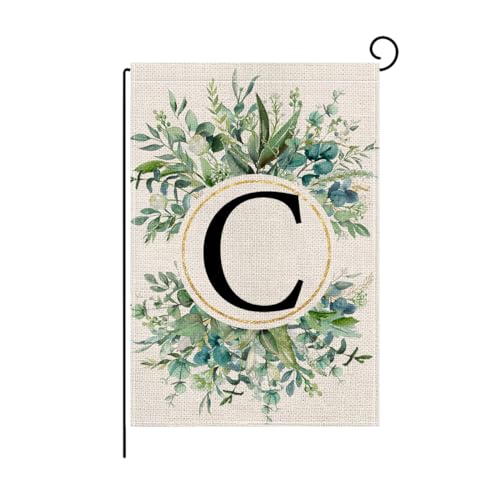 wyooxoo Monogram Letter C Floral Garden Flag 12x18 Inch Double Sided For Outside Small Burlap Family Last Name Initial Outdoor Yard Flag (C)