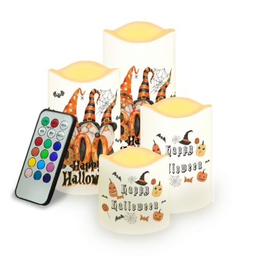 Image of Pumpkin Flameless Battery Operated Candles Set of 4 | Flameless Candles with Remote Flickering LED Candles with Timer for Halloween Party Living Room Decorations