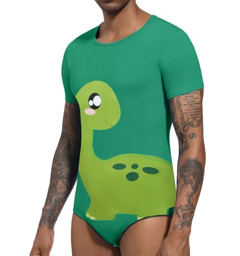 Men Short Sleeve Romper Pajama Bodysuit One Piece Sleepwear Tops Cute Print Onesie - Dinosaur George4