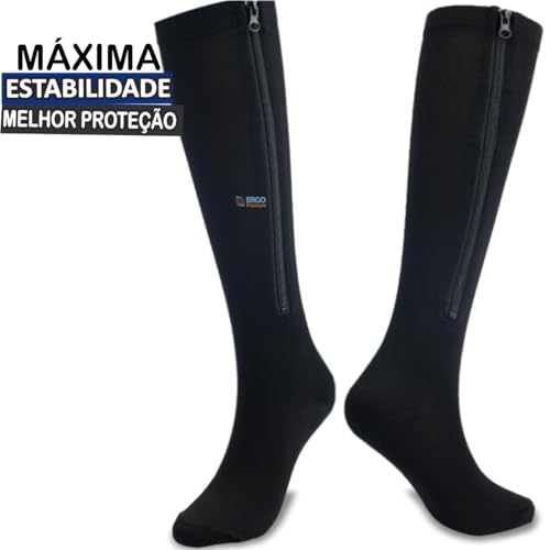 Meia de Compressão Cano Longo ¾ Com Ziper para Tratamento de Varizes Trombose Má Circulação Sanguíne