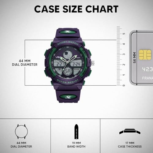 Image of V2A Nova Pro Kids Watch for Boys Age 8-14 | 44mm Analog Digital Sports Watch | Alarm Stopwatch Backlight | TPU Strap | 30M Water Resistant | School & Birthday Gift | Gift for Boy