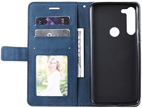 Moto G8 Power Case, SONWO Premium Leather Flip Wallet Case Magnetic Closure Card Slots Kickstand Phone Case for Moto G8 Power, Blue
