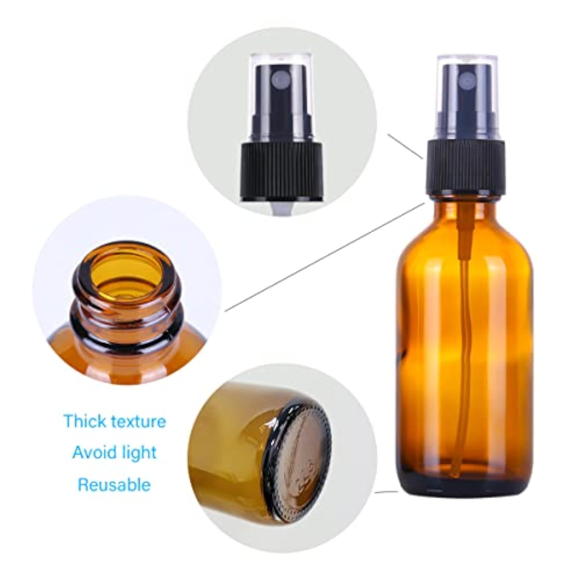 2oz Amber Glass Spray Bottles for Travel