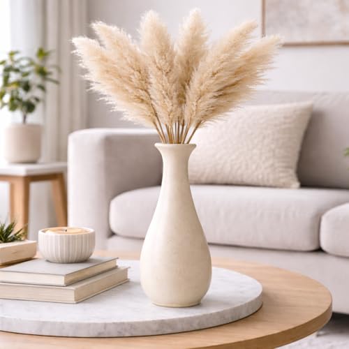 Image of Ceramic Flower Vase, Off White, Surahi Shape Design, Matte Finish, Decorative Vase for Pampas Grass, Artificial Flowers & Home Decor (Only Vase) (Surahi Shape)