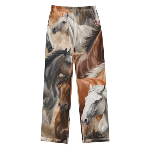 ZZXXB Horses Print Boys Long Pants Soft Trousers Elastic Waist Kids Lounge Bottoms with Pockets S-XL