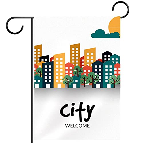 Drapeau de jardin Welcome City en polyester pongé résistant double face haute qualité