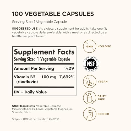 Solgar Vitamin B2 (Riboflavin) 100mg, 100 Servings - Energy Metabolism - image 2