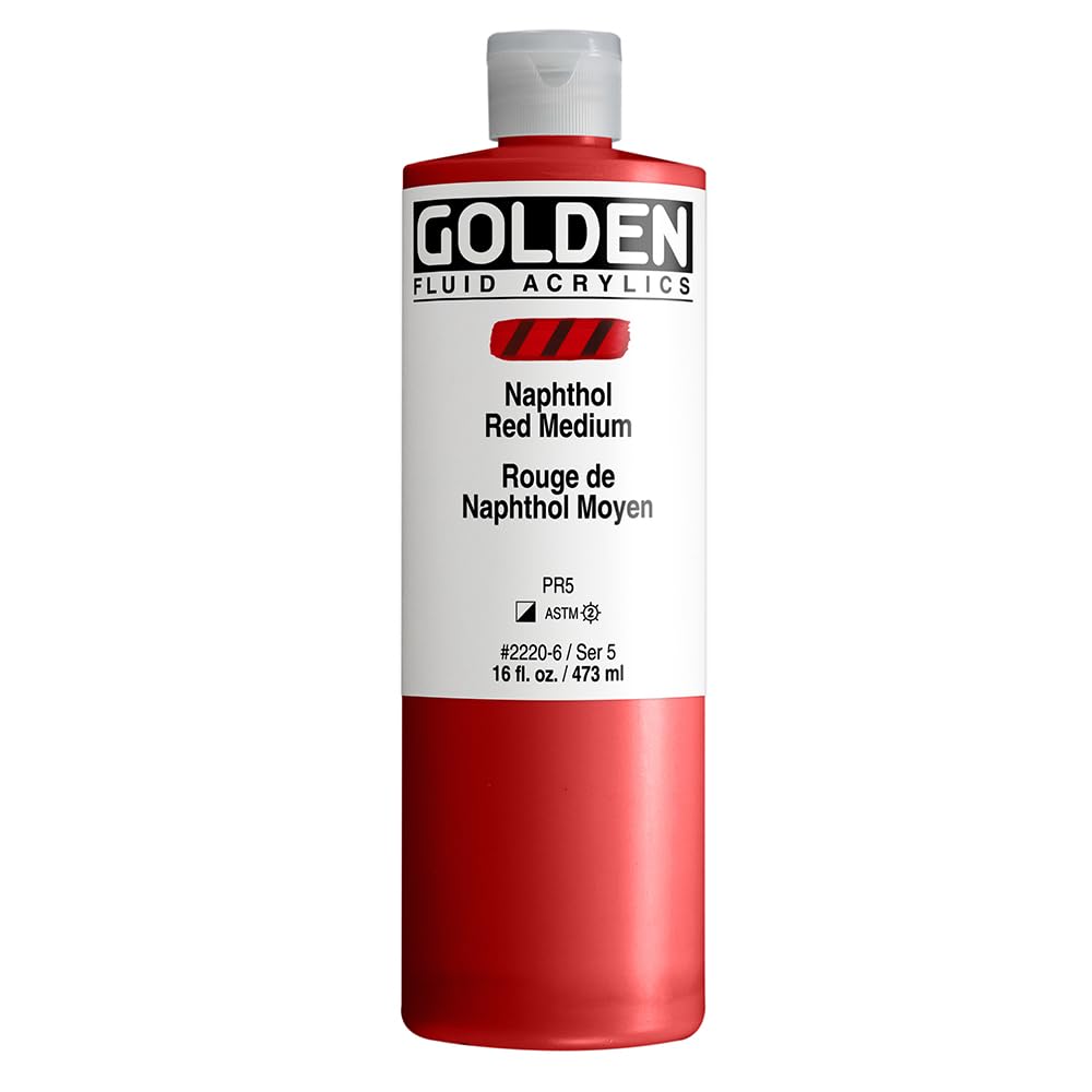 GOLDEN Fluid Acrylics by, Naphthol Red Medium, 473 ml Bottle, Professional Acrylic Paint, Semi-Opaque