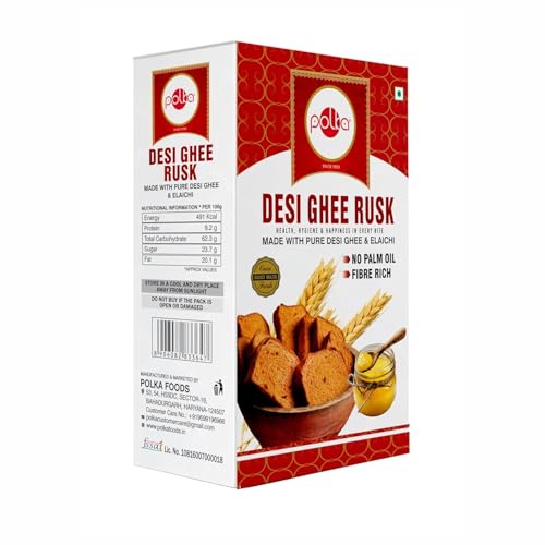 Image of POLKA Desi Ghee Elaichi Rusk | No Palm Oil Toast | Healthy Snacks for Kids | Fresh Crunchy Healthy Tostea Food (300 GM)
