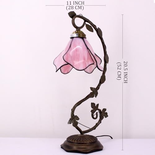 Image of WERFACTORY Tiffany Lamp Pink Stained Glass Table Desk Reading Light 21 Inch