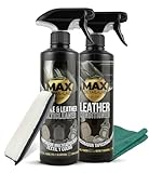 MAX DETAIL-LAB - Kit Limpieza y Cuidado Cuero y Piel - Limpia Tapicerías Coche, Elimina Manchas Difíciles, Hidratante Acondicionador, Protección Premium Asientos Sofás con Accesorios Detailing