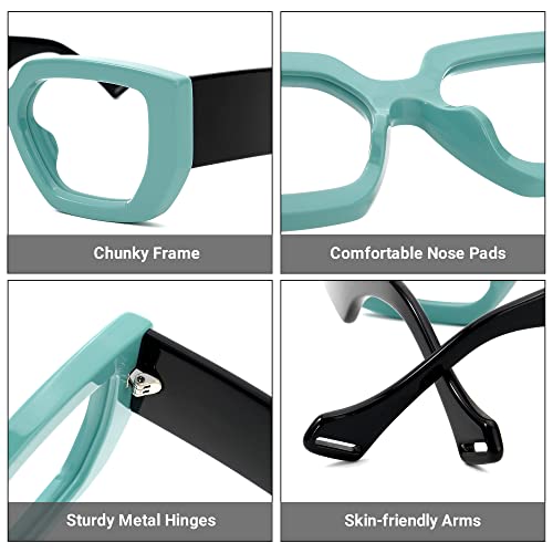 Zeelool Stylish Oversized Geometric Thick Blue Light Blocking Glasses For Women Reece Zop606881-01 Green #TOP2