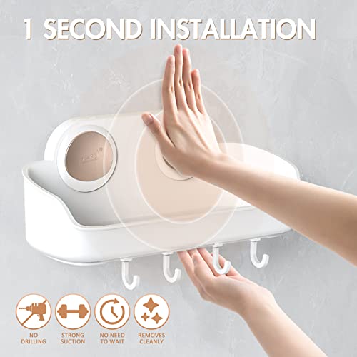 Taili Suction Cup Toothbrush Holder & Shower Caddy 2 Pack Bathroom Oragnizer Shelves For Shower, Removable Drill-Free Plastic Bathroom Accessories #TOP2