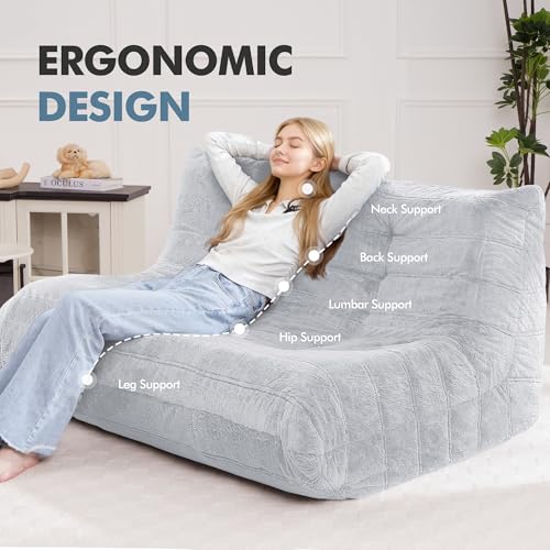 Image of Bean Bag Loveseat Chair Big Sofa Beanbag Chair for Adults Fireside Chair Bean Bag Lounger with Memory Foam Filled for Home,Apartment or Gaming Venue(LGY Plush)